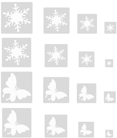 Bekecidi 16 Stück Schmetterlings Schneeflocken Schablonen, Malschablonen Vorlagen, Wandschablonen zum Basteln, Wiederverwendbar, DIY, Zeichnen, Fenster, Heimdekoration (Schneeflocken & Schmetterling)