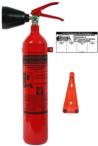 Brandengel® 2 kg CO2 Kohlendioxid Feuerlöscher DIN EN 3 GS, (Mit Prüfnachweis u. Jahresmarke) + Wandhalterung Messingarmatur Sicherheitsventil Kohlensäure Löscher für EDV Küche Haushalt Gastro Hotel