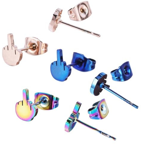 Gamtelightpe 4 Paare Punk Edelstahl Ehre Finger Ohrringe für Damen, Männer Weihnachtsgeschenke für Damen Ehre Finger Ohrringe für Damen
