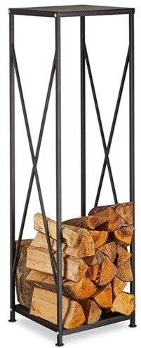 Gr8 Garden Large Black Metal Steel Firewood Rack Log Storage Holder Tall Shelf Stand