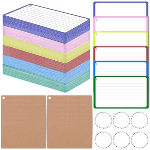 Flash Cards,360 Pcs Colored Index Cards 3x5 Inch Ruled Flashcards with Ring and Kraft Paper, Study Cards Revision Cards for Taking Notes Study Office School