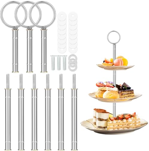 FIHODONE 9 Pack Etageren Stangen Set Silber,Etagere mit Schrauben und Unterlegscheiben
