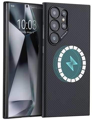 PITAKA Magnetic Case for Samsung Galaxy S24 Ultra,Ultra Thin and Light Phone Case Made from Premium 100% Aramid Fibre Compatible with Magsafe [MagEZ Case 4] Black/Grey
