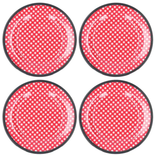 Assiettes à Salade, Assiettes à Dessert Rondes En Céramique De 9 Pouces, Plats De Service à Grilles Rouges, Petites Assiettes à Dîner Conçues Pour la Fête à la Maison 4 Pièces