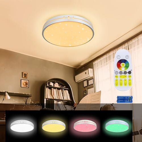LZQ Led Deckenleuchte Dimmbar 60W, IP44 Wasserfest Rund Badezimmer Lampe, für Badezimmer Küche Wohnzimmer Schlafzimmer(Sternenhimmel-Effekt)