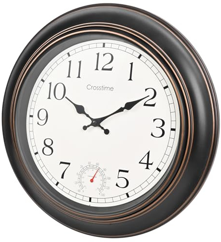 Grandes horloges d'extérieur pour terrasse étanches avec thermomètre combiné, 45,7 cm