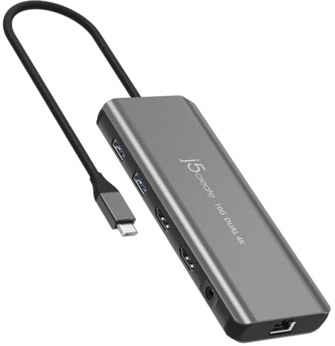 J5create Jcd398-N Replicatore Di Porte E Docking Station Per Laptop Cablato Usb 3.2 Gen 2 [3.1 Gen 2] TypE-C Grigio (usB-C Dual 4k Hdmi 10gbps - Mini