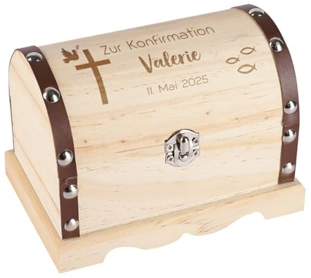 Striefchen® Personalisierte Schatztruhe mit Gravur als Geschenk zur Konfirmation, perfekte Geldgeschenkverpackung (Kreuz, L)