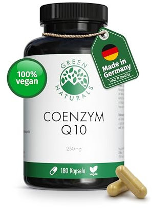Coenzyme Q10-250mg par gélule - 180 gélules végétaliennes - 6 mois d'autonomie - Q10 de haute qualité issu de la fermentation produit en Allemagne & testé en laboratoire - Green Naturals®