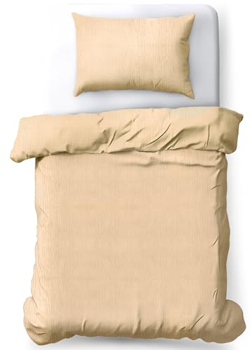 PinkZebra Set Kinderbettwäsche 100% Bio-Baumwolle-Musselin 100 x 135 cm + 40 x 60 cm, Bettwäsche für Mädchen & Jungs, GOTS-Zertifizierung, Made in EU, Beige