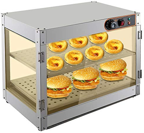 KumuJ Depósito de calor para encimera, vitrina caliente, mostrador caliente, mostrador caliente, mostrador caliente, 30 – 85 °C, 2 niveles, calentador de alimentos, acero inoxidable, 800 W, para