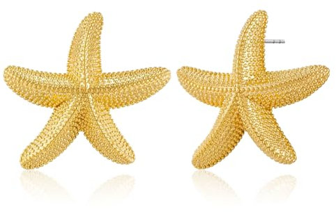 Goiern Boucles d'oreilles en forme d'étoile de mer en or 18 carats plaqué or 18 carats pour femmes et filles, or, L