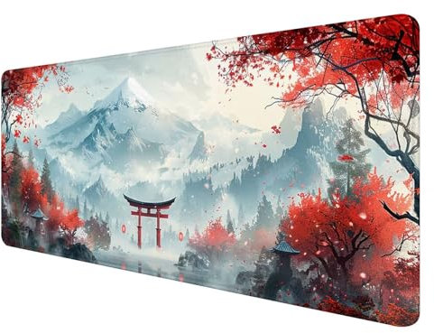 Gaming Mauspad XXL 800 x 300 mm, Weiß Mauspad Groß mit Vernähten Kanten, Gaming Mousepad Japanisch mit Verbessert Präzision und Geschwindigkeit, Mousepad XXL Wasserdicht für Gaming, Büro, Zuhause Z-5