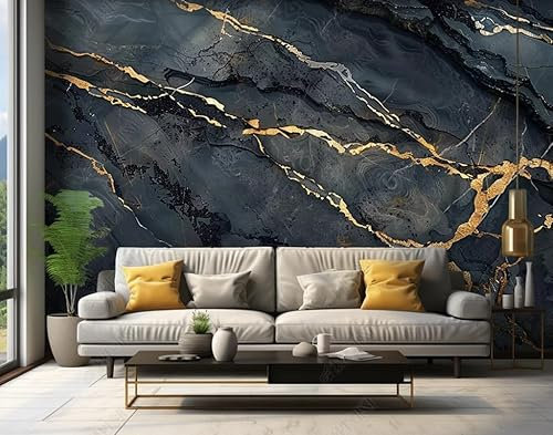 Fototapete Schwarzgoldener Marmor 350X256 Cm Vlies Tapeten Xxl Moderne Wandtapete Wohnzimmer Schlafzimmer