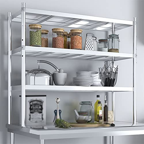 Preferspace Rostfreier Stahl Arbeitstisch mit 2 Ablagen Hochbelastbar Catering Lebensmittel Vorbereitungswerkbank für Restaurant, Haus und Hotel