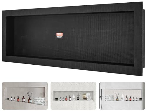 VEVOR Shower Niche Ready for Tile 16 x 50, Single Shelf Organizer, Square Corners Wall-inserted Niche Recessed, Sealed Protection Modern Soap Storage Niche for Shower Bathroom, Black