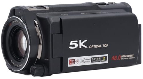 Bewinner 5K 30FPS Videokamera, 4K 60FPS Camcorder, Vlogging Kamera mit 12 fachem Optischem Zoom – Drehbarer 3,5 Zoll Touchscreen, AF MF Steuerung, 40 facher Hybridzoom, WDR, Antishake