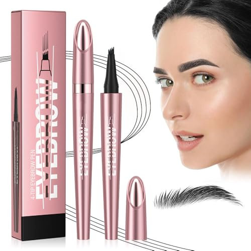 Magischer Augenbrauenstift Wasserfest, 3D Micro Augenbrauenstift Dunkelbraun Eyebrow Pencil mit 4 Gabelspitze Applikator, Brow Pencil Erzeugt Mühelos Natürlich Aussehende Brauen (4#-Schwarz)