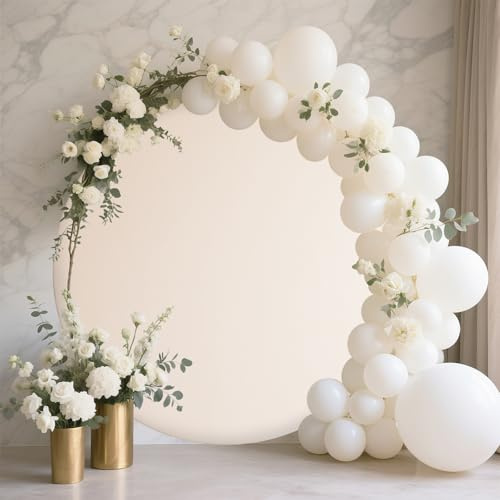 MEHOFOND 7 Feet (2.2Meters) Pure Beige Circular Background Birthday Baby Shower Wedding Custom Party Decoration Background Banner Newborn Photography Prop (Without Stand)