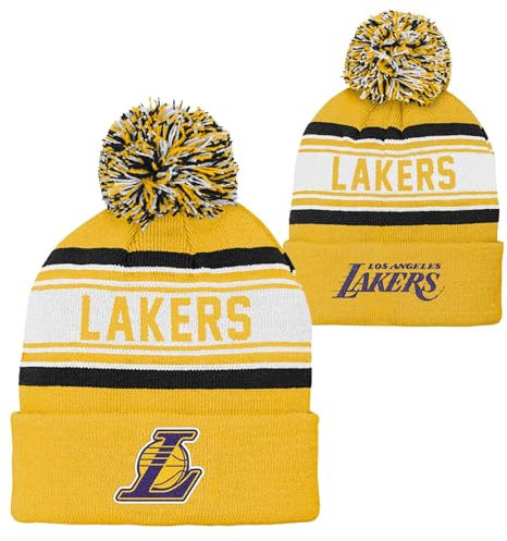 NBA Kinder Jugend 8–20, offizielles Primär-Logo, Sport, Strickmütze für kaltes Wetter, Bommelmütze mit Bündchen, Los Angeles Lakers, Einheitsgröße