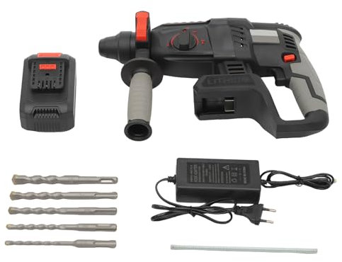 CCAUUB 1200W 21V Elektrischer Akku-Drehhammer Bohrer Akku-Bohrhammer Mit Bohrer Bit 980U/Min, SDS-Plus elektrische Leistung mit Batterie-Stückchen Kabellos Bohrhammer mit Akku und Ladegerät