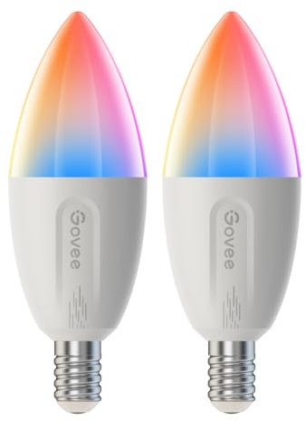 Govee Smarte Glühbirne E14, Gewindehöhe 20mm, RGBWW LED Lampe, Funktionieren mit Matter, Alexa, Smart Bulb E14 Glühbirne 450LM, dimmbare mit 16 Millionen, 2 Stück, unterstützt nur 2,4GHz WLAN