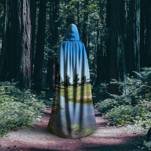 sttung Farm Houses Windmill Tractor Halloween Hooded Cloak Adults Cape Carnivals Witch's Cloak Costumes Party