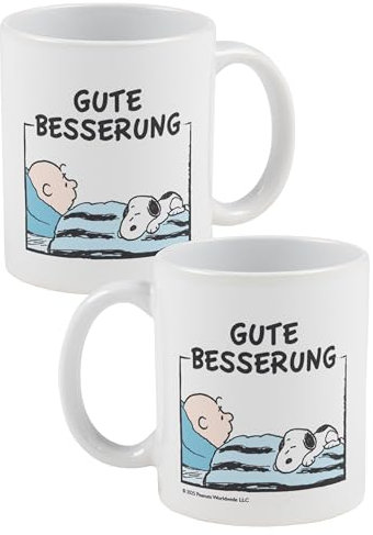 The Peanuts Snoopy Tasse - Gute Besserung Kaffeetasse Becher Kaffeebecher aus Keramik Weiß 320 ml