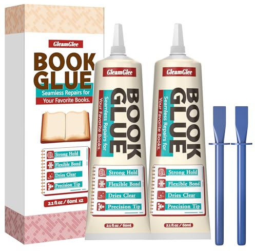 Book Glue, Dries Clear & Flexible BookBinding Repair Adhesive, Acid-Free, Used for Repairing Bookbinding, Envelopes, Postcards, Framing, Collages, Cardboard, Paper Art and Crafts - 60ml x 2Pack