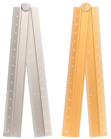 sourcing map 2pcs Folding Straight Ruler 30cm Metric Aluminum Alloy Protractor Foldable Angle Ruler Geometric Measure Tool with Angle Line for Architect Artist Office, Khaki/Orange-Gold