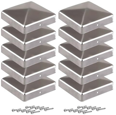 Pfostenkappen 9x9cm-10 Stück Verzinkte Pfostenabdeckung aus Metall, Pyramidenform Zaunpfosten Kappen für Holzpfosten- Abdeckkappen für Holzpfosten mit Schrauben-Witterungsbeständige Schutzkappe