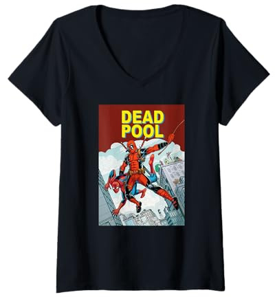 Damen Marvel Deadpool April Pool's Day Spider-Man Cover Spoof T-Shirt mit V-Ausschnitt