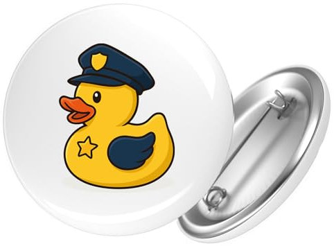 Huuraa Ansteckbutton Quietscheente Polizei Comic Gummiente Geschenk Größe 59mm Quietscheente Polizei Accessoire