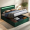 KatFash Bettgestell 140x200,Polsterbett Bett Doppelbett mit LED Beleuchtung,Hydraulisch Stauraumbett mit Stauraum und Lattenrost,Gepolsterter Bettrahmen Kopfteil Höhenverstellbar,Samt Grün