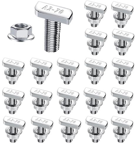 20 Stk Hammerkopfschrauben M8 aus Edelstahl A2-70, Nutensteine M8x20mm Hammerkopfschrauben mit Flanschmuttern M8 Schrauben Muttern Set für PV Solar Montageschienen Photovoltaik Gewächshaus