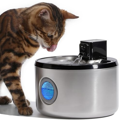 FUKUMARU Wireless Cat Water Fountain, 152oz/4.5L Stainless Steel Battery Operated Dog Water Dispenser, Cordless Automatic Pet Fountain with 3 Modes, Hydrate for up to 15 Days