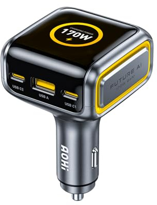 AOHI SUPERAUTO USB-C Kfz-Ladegerät 170W PD3.1 3-Port mit LED-Display (3in1) | Auto Schnellladeadapter, Typ-C/USB A 24/12V Zigarettenanzünder Adapter für iPhone 17, Galaxy, MacBook Pro/Air, iPad, AirPods