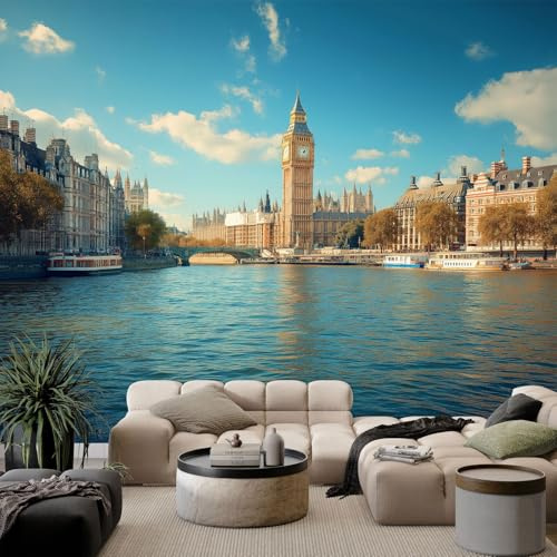 WHUOEUCO Art Fototapete Londoner Stadtkulisse 200x140 cm 3D Effekt Vlies Tapeten Wandbilder Motivtapete, Moderne Wohnzimmer Schlafzimmer Esszimmer Hintergrund Wandtapete