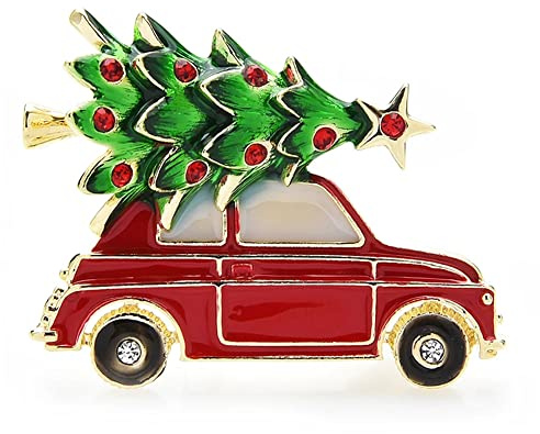 Ppmter Christmas Lapel Pin Badge Red Car Christmas Tree Brooch Pin for Women Men Christmas Jewelry Gift