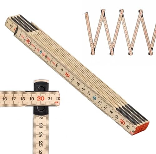 Metrie™ Zollstock – Gliedermaßstab 2m | Glasbirke-Holz, dünne & präzise Lamellen – Duplex Teilung, Hergestellt in der EU | Robuster & Zuverlässiger Holz-Gliedermaßstab | CE Kl. III | SlimBoy – 1 Stück