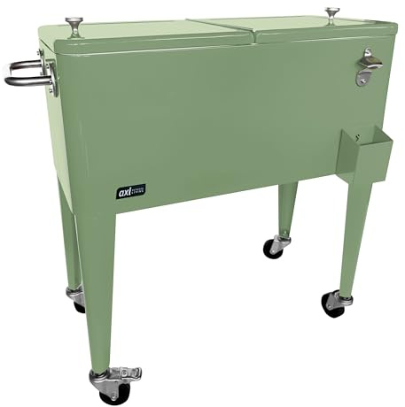 AXI Retro Getränkekühler in Grün | Kühlwagen/Kühler mit Rollen - 76 Liter | Fahrbare Kühlbox für den Garten/Outdoor