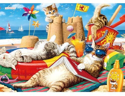 CREAFOMIFE 1000 Piece Jigsaw Puzzle for Adults Beach Cat | Hard Difficult Challenging Large Puzzle, Gift for Adult Puzzle Lovers (27.5 x 20 Inches)