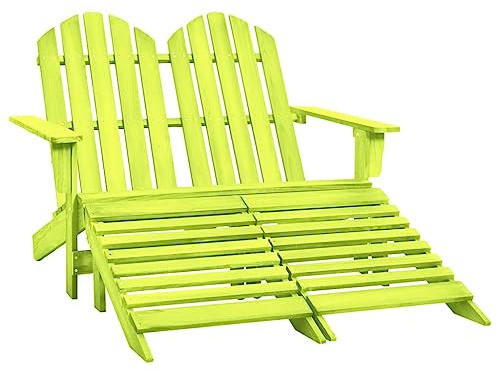 QJBSAVVA Adirondack-Gartenbank 2-Sitzer mit abnehmbarem Fußteil, Doppel-Gartenstuhl aus massivem Tannenholz, Ergonomischer Deckchair für Terrasse und Balkon, 119,5 x 147,5 x 89,5 cm, Grün
