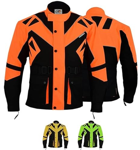 German Wear Motorradjacke Herren mit 5CE-Protektoren 4-Lagen System Abnehmbar Thermofutter Winddicht Reflektierend mit 5 Taschen - Orange - M für Touring & Alltag