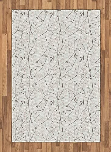 ABAKUHAUS Grau und Mint Teppich, Rustikale weiße Knospen, Deko-Teppich Digitaldruck, Färben mit langfristigen Halt, 120 x 180 cm, Weiß Grau