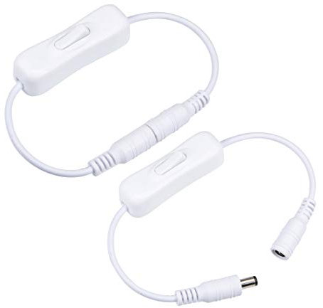 sourcing map 2 Stück DC 12V Inline Wippschalter mit 5,5x2,1 mm DC-Buchse M zu F Netzkabel Weiß