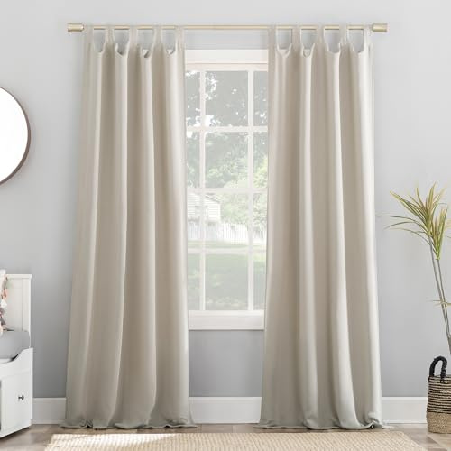 Sun Zero Blackout Tab Top Curtain Panel, Polyester, Pearl, 40 x 63