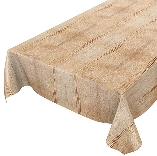 ANRO Wachstuchtischdecke abwaschbar Garten Tischdecke Wachstuch Rund Oval Eckig Indoor Outdoor Holz Beige Braun 350x140cm