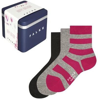 FALKE Unisex Kinder Socken Happy Triple Pack Giftbox K So Baumwolle gemustert 3 Paar, Mehrfarbig Blue Grey Pink 0010, 39-42