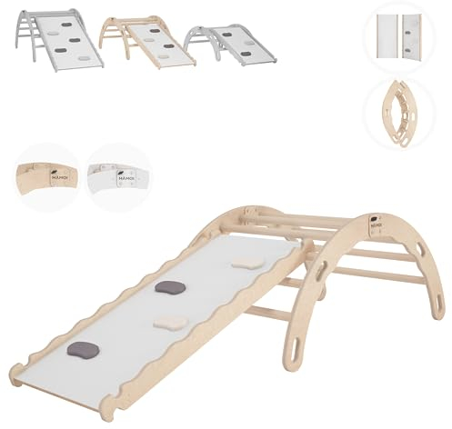 MAMOI® Kletterbogen mit rutsche, Kletterdreieck, Baby Klettern, Klettergerüst aus Holz, Holzbogen für Kinder, Rutschbrett für Spielplatz, Klettergerüst Indoor ab 1 Jahr 2/3 Jahre, Montessori